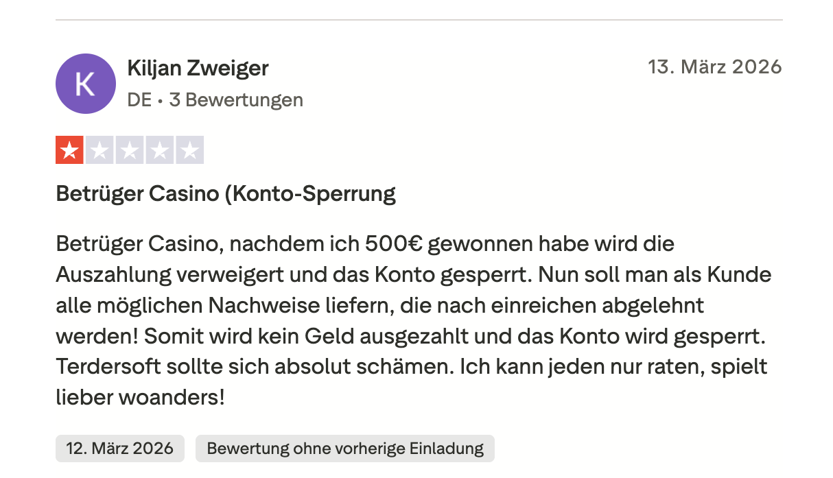 spinmacho Trustpilot Negative Erfahrung – Konto Sperrung nach Gewinn